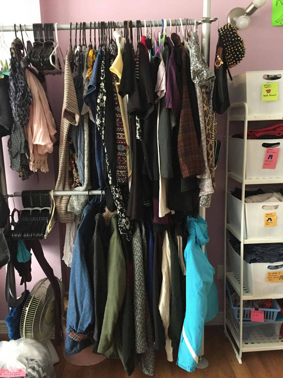 our clothing racks, filled with jackets, hats, scarves, etc